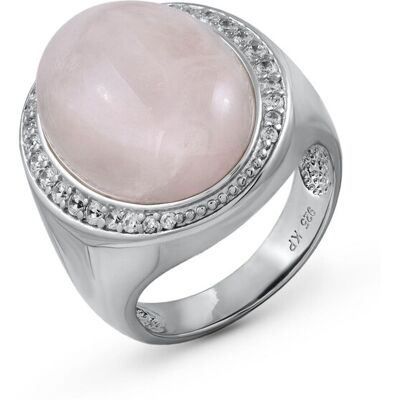 Zeeme Gemstones Ring Silber 925 rhodiniert mit echtem Rosaquarz und Zirkonia Silber R 1/2 Zeeme Gemstones Ring Silber 925 rhodiniert mit echtem Rosaquarz und Zirkonia Silber R 1/2
