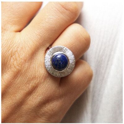 Zeeme Gemstones Ring Silber 925 rhodiniert glanz/matt mit echtem Lapis 10mm Silber U Zeeme Gemstones Ring Silber 925 rhodiniert glanz/matt mit echtem Lapis 10mm Silber U