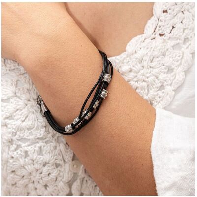 Zeeme Stainless Steel Armband Leder schwarz mit Stahlkugeln 19,5+2cm lang Schwarz Einheitsgröße Zeeme Stainless Steel Armband Leder schwarz mit Stahlkugeln 19,5+2cm lang Schwarz Einheitsgröße