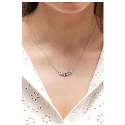 Zeeme Silber Halskette Silber 925 rhodiniert mit Zirkonia blau und weiß Silber Einheitsgröße Zeeme Silber Halskette Silber 925 rhodiniert mit Zirkonia blau und weiß Silber Einheitsgröße