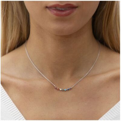 Zeeme Silber Halskette Silber 925 rhodiniert mit bunten Zirkonia-Steinen Silber Einheitsgröße Zeeme Silber Halskette Silber 925 rhodiniert mit bunten Zirkonia-Steinen Silber Einheitsgröße