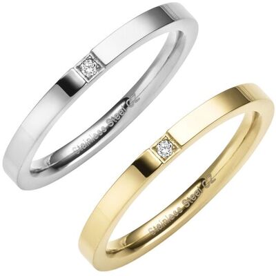 Zeeme Stainless Steel Ring Edelstahl 2tlg. Set mit weißem Zirkonia-Stein Mehrfarben NICHT Zeeme Stainless Steel Ring Edelstahl 2tlg. Set mit weißem Zirkonia-Stein Mehrfarben NICHT