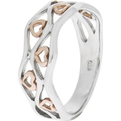 Zeeme Silber Ring Silber 925 zweifarbig mit Herz-Motiven Roségold U Zeeme Silber Ring Silber 925 zweifarbig mit Herz-Motiven Roségold U