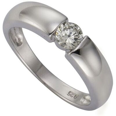 Zeeme Silber Ring Silber 925 mit Zirkonia weiß Gold R 1/2 Zeeme Silber Ring Silber 925 mit Zirkonia weiß Gold R 1/2