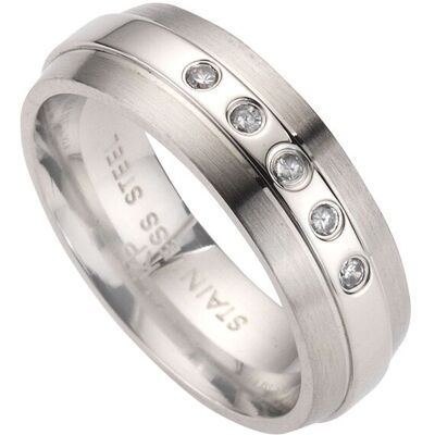 Zeeme Stainless Steel Ring Edelstahl glanz/matt mit weißem Zirkonia Grau 45323 Zeeme Stainless Steel Ring Edelstahl glanz/matt mit weißem Zirkonia Grau 45323