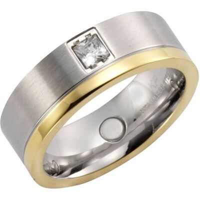Zeeme Stainless Steel Ring Edelstahl zweifarbig glanz/mattiert mit weißem Zirkonia Grau R 1/2 Zeeme Stainless Steel Ring Edelstahl zweifarbig glanz/mattiert mit weißem Zirkonia Grau R 1/2