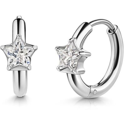 Zeeme Stainless Steel Klappcreolen Edelstahl Zirkonia Stern Silber Einheitsgröße Zeeme Stainless Steel Klappcreolen Edelstahl Zirkonia Stern Silber Einheitsgröße