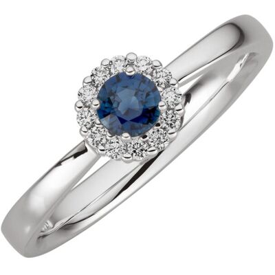 Orolino Ring Gold 585 mit 12 Brillanten zus. 0,12ct. und Safir blau Silber Q Orolino Ring Gold 585 mit 12 Brillanten zus. 0,12ct. und Safir blau Silber Q