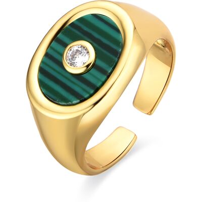 Luxenter Ring mit 18k Gold Finish Malachit - Staxo Grün Einheitsgröße Luxenter Ring mit 18k Gold Finish Malachit - Staxo Grün Einheitsgröße