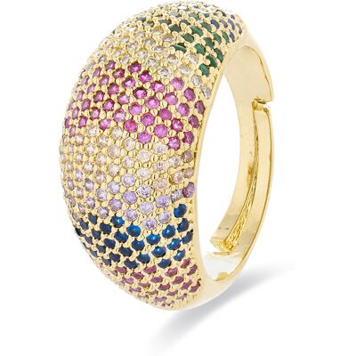 Luxenter Ring mit mehrfarbigen Zirkonen aus 18 Karat Gelbgold - Ikahi Mehrfarben Einheitsgröße Luxenter Ring mit mehrfarbigen Zirkonen aus 18 Karat Gelbgold - Ikahi Mehrfarben Einheitsgröße