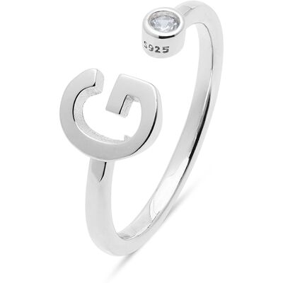 Luxenter 925 Sterling Silber Ring mit rhodiniertem Brillant Zirkonia - Alphabet Silber Einheitsgröße Luxenter 925 Sterling Silber Ring mit rhodiniertem Brillant Zirkonia - Alphabet Silber Einheitsgröße