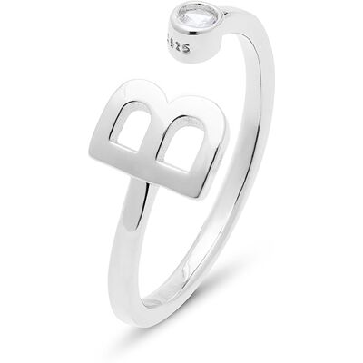 Luxenter 925 Sterling Silber Ring mit rhodiniertem Brillant Zirkonia - Alphabet Silber Einheitsgröße Luxenter 925 Sterling Silber Ring mit rhodiniertem Brillant Zirkonia - Alphabet Silber Einheitsgröße