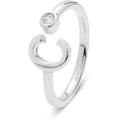 Luxenter 925 Sterling Silber Ring mit rhodiniertem Brillant Zirkonia - Alphabet Silber Einheitsgröße Luxenter 925 Sterling Silber Ring mit rhodiniertem Brillant Zirkonia - Alphabet Silber Einheitsgröße
