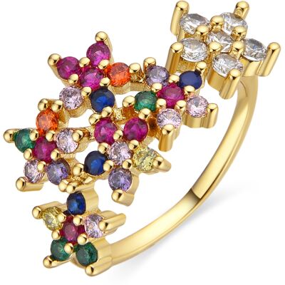 Luxenter Ring mit Multicolour Zirkonia 18k Gold Finish - Qianvi Mehrfarben Einheitsgröße Luxenter Ring mit Multicolour Zirkonia 18k Gold Finish - Qianvi Mehrfarben Einheitsgröße