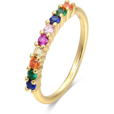 Luxenter Ring aus luxuriösem 925er Sterlingsilber mit mehrfarbigen Zirkonias in 18K Gelbgold - Giloth Mehrfarben Ö Luxenter Ring aus luxuriösem 925er Sterlingsilber mit mehrfarbigen Zirkonias in 18K Gelbgold - Giloth Mehrfarben Ö
