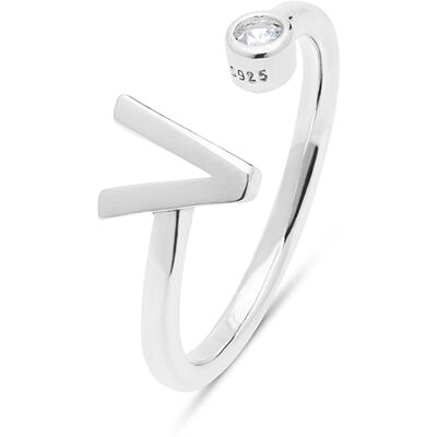 Luxenter 925 Sterling Silber Ring mit rhodiniertem Brillant Zirkonia - Alphabet Silber Einheitsgröße Luxenter 925 Sterling Silber Ring mit rhodiniertem Brillant Zirkonia - Alphabet Silber Einheitsgröße