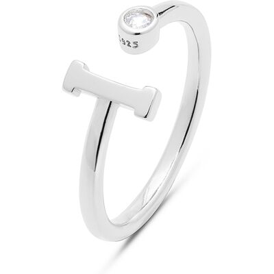 Luxenter 925 Sterling Silber Ring mit rhodiniertem Brillant Zirkonia - Alphabet Silber Einheitsgröße Luxenter 925 Sterling Silber Ring mit rhodiniertem Brillant Zirkonia - Alphabet Silber Einheitsgröße