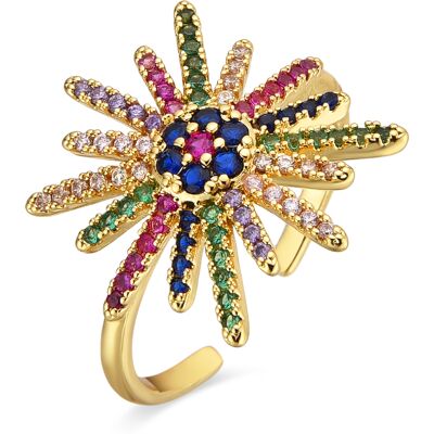 Luxenter Ring mit Multicolour Zirkonia 18k Gold Finish - Daob Mehrfarben Einheitsgröße Luxenter Ring mit Multicolour Zirkonia 18k Gold Finish - Daob Mehrfarben Einheitsgröße