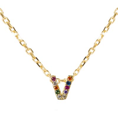 Luxenter Halskette aus 925er Sterlingsilber mit mehrfarbigen Zirkonias in 18K Gelbgold - Alphabet Mehrfarben Einheitsgröße Luxenter Halskette aus 925er Sterlingsilber mit mehrfarbigen Zirkonias in 18K Gelbgold - Alphabet Mehrfarben Einheitsgröße