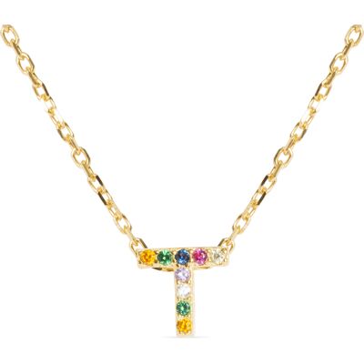 Luxenter Halskette aus 925er Sterlingsilber mit mehrfarbigen Zirkonias in 18K Gelbgold - Alphabet Mehrfarben Einheitsgröße Luxenter Halskette aus 925er Sterlingsilber mit mehrfarbigen Zirkonias in 18K Gelbgold - Alphabet Mehrfarben Einheitsgröße