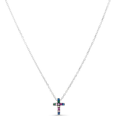 Luxenter Sterling Silber 925 Halskette mit mehrfarbigen Zirkonia rhodiniert - Sharra Mehrfarben Einheitsgröße Luxenter Sterling Silber 925 Halskette mit mehrfarbigen Zirkonia rhodiniert - Sharra Mehrfarben Einheitsgröße