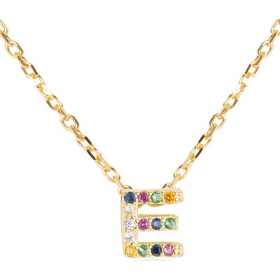 Luxenter Halskette aus 925er Sterlingsilber mit mehrfarbigen Zirkonias in 18K Gelbgold - Alphabet Mehrfarben Einheitsgröße Luxenter Halskette aus 925er Sterlingsilber mit mehrfarbigen Zirkonias in 18K Gelbgold - Alphabet Mehrfarben Einheitsgröße