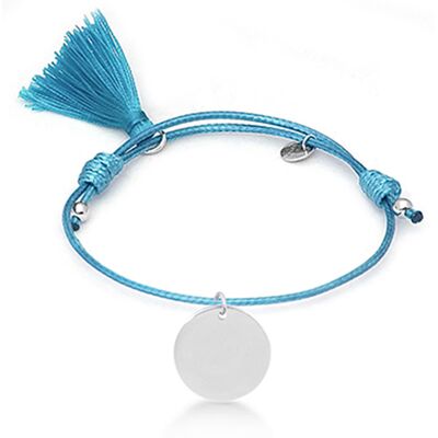 Luxenter 925 Sterling Silber Armband mit rhodinierter blauer Baumwolle - Mi Sol Silber Einheitsgröße Luxenter 925 Sterling Silber Armband mit rhodinierter blauer Baumwolle - Mi Sol Silber Einheitsgröße