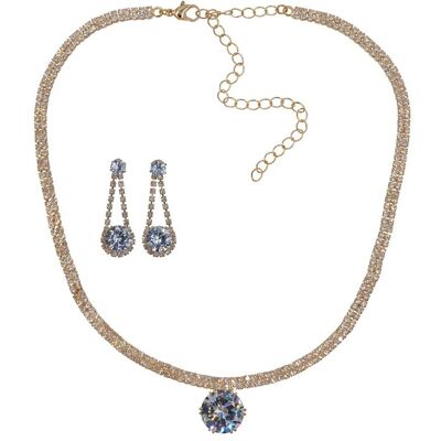 Steuer Modeschmuck Set Kette Ohrringe Metall 51cm vergoldet glanz Glasstein weiß Gold Einheitsgröße Steuer Modeschmuck Set Kette Ohrringe Metall 51cm vergoldet glanz Glasstein weiß Gold Einheitsgröße