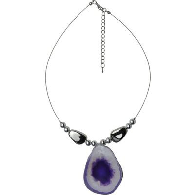 Steuer Modeschmuck Collier Drahtcollier silberfarben Silberelemente und Achatscheibe lila Lila Einheitsgröße Steuer Modeschmuck Collier Drahtcollier silberfarben Silberelemente und Achatscheibe lila Lila Einheitsgröße