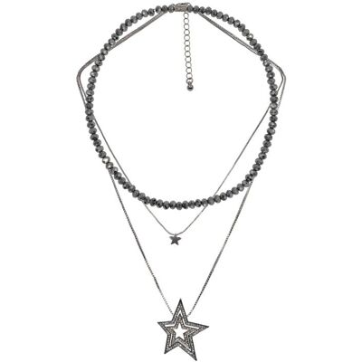 Steuer Modeschmuck Anhänger mit Kette Set Collier mit Glasperlen zweireihige Venezianer mit Stern Silber Einheitsgröße Steuer Modeschmuck Anhänger mit Kette Set Collier mit Glasperlen zweireihige Venezianer mit Stern Silber Einheitsgröße