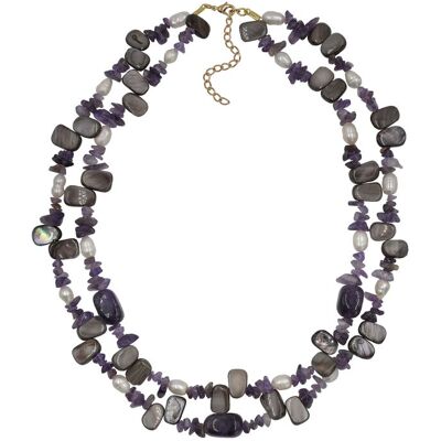 Steuer Modeschmuck Collier Collier 2-reihig Amethyst,Perlen und Muschel Lila Einheitsgröße Steuer Modeschmuck Collier Collier 2-reihig Amethyst,Perlen und Muschel Lila Einheitsgröße