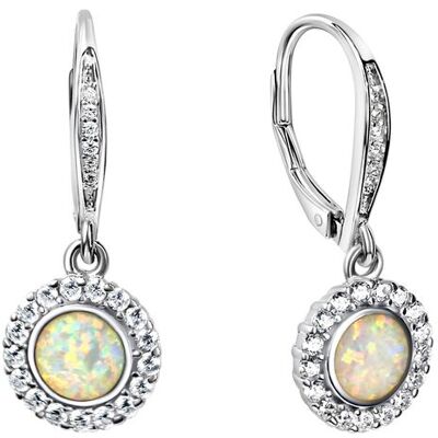 Zeeme Basic Ohrringe Silber 925 rhodiniert mit weißem syn. Opal 28mm lang Silber Einheitsgröße Zeeme Basic Ohrringe Silber 925 rhodiniert mit weißem syn. Opal 28mm lang Silber Einheitsgröße