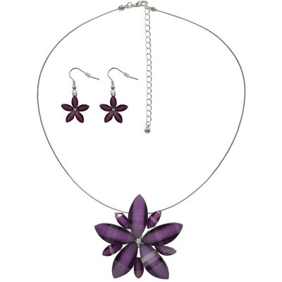 Steuer Modeschmuck Schmuckset Set aus Collier und Ohrhaken Blüte lila Violett Einheitsgröße Steuer Modeschmuck Schmuckset Set aus Collier und Ohrhaken Blüte lila Violett Einheitsgröße