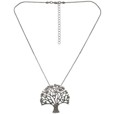 Steuer Modeschmuck Anhänger mit Kette Lebensbaum silberfarben mit 38 Glassteinen Silber Einheitsgröße Steuer Modeschmuck Anhänger mit Kette Lebensbaum silberfarben mit 38 Glassteinen Silber Einheitsgröße