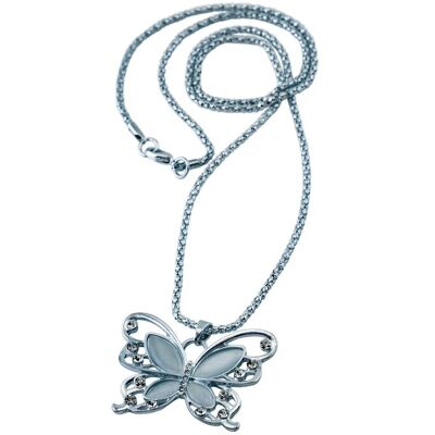 Steuer Modeschmuck Anhänger mit Kette Metall Schmetterling gebürstet Katzenauge syn. weiß Silber Einheitsgröße Steuer Modeschmuck Anhänger mit Kette Metall Schmetterling gebürstet Katzenauge syn. weiß Silber Einheitsgröße