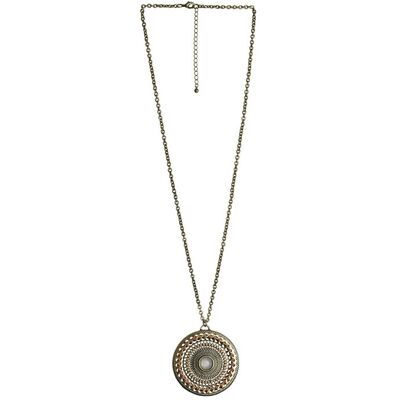 Steuer Modeschmuck Anhänger mit Kette mit Mandala-Anhänger goldfarben mittig Glasstein Braun Einheitsgröße Steuer Modeschmuck Anhänger mit Kette mit Mandala-Anhänger goldfarben mittig Glasstein Braun Einheitsgröße