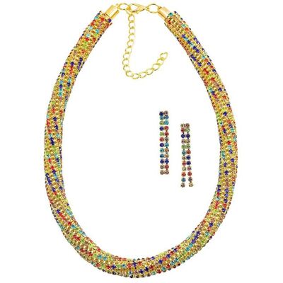 Steuer Modeschmuck Set Kette Ohrringe Metall 40+6,0cm glanz Glasstein multi Gold Einheitsgröße Steuer Modeschmuck Set Kette Ohrringe Metall 40+6,0cm glanz Glasstein multi Gold Einheitsgröße