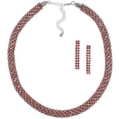 Steuer Modeschmuck Set Kette Ohrringe Metall 40+6,0cm glanz Glasstein rot Silber Einheitsgröße Steuer Modeschmuck Set Kette Ohrringe Metall 40+6,0cm glanz Glasstein rot Silber Einheitsgröße