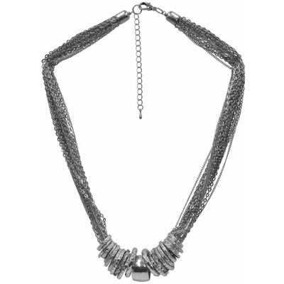 Steuer Modeschmuck Kette mehrreihig mit Ringen teilweise mit Glassteinen Silber Einheitsgröße Steuer Modeschmuck Kette mehrreihig mit Ringen teilweise mit Glassteinen Silber Einheitsgröße