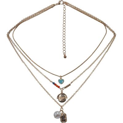 Steuer Modeschmuck Anhänger mit Kette dreireihig mit diversen Anhängern Gold Einheitsgröße Steuer Modeschmuck Anhänger mit Kette dreireihig mit diversen Anhängern Gold Einheitsgröße