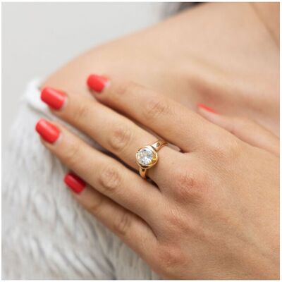 Zeeme Basic Ring Silber 925 vergoldet Tropfen-Form mit weißem Zirkonia-Stein Gold M 1/2 Zeeme Basic Ring Silber 925 vergoldet Tropfen-Form mit weißem Zirkonia-Stein Gold M 1/2
