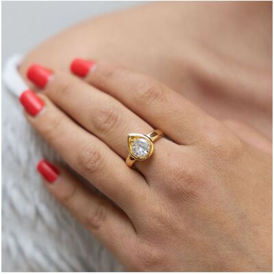 Zeeme Basic Ring Silber 925 vergoldet mit weißem Zirkonia-Stein 8mm Gold O 1/2 Zeeme Basic Ring Silber 925 vergoldet mit weißem Zirkonia-Stein 8mm Gold O 1/2