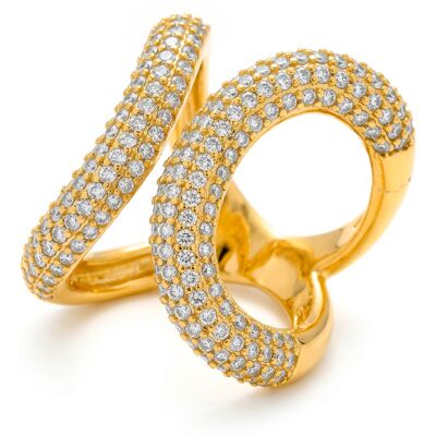 Luxenter Ring mit funkelnden Zirkonia-Steinen, 18 Karat Gelbgold-Finish – Rudma Gold Einheitsgröße Luxenter Ring mit funkelnden Zirkonia-Steinen, 18 Karat Gelbgold-Finish – Rudma Gold Einheitsgröße