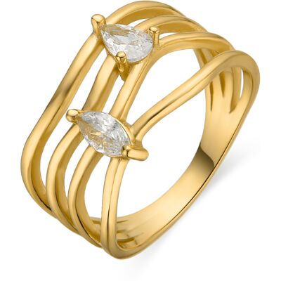 Luxenter Ring aus 925er Sterlingsilber mit funkelnden Zirkonia-Steinen, 18 Karat vergoldet – Tanduf Gold M Luxenter Ring aus 925er Sterlingsilber mit funkelnden Zirkonia-Steinen, 18 Karat vergoldet – Tanduf Gold M