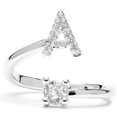 Luxenter-Ring mit brillantem Zirkonia-Silber-Finish – Alphabet Silber Einheitsgröße Luxenter-Ring mit brillantem Zirkonia-Silber-Finish – Alphabet Silber Einheitsgröße