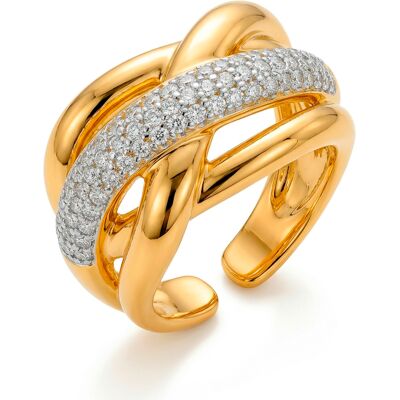 Luxenter Ring mit funkelnden Zirkonia-Steinen, 18 Karat Gelbgold-Finish – Gola Gold Einheitsgröße Luxenter Ring mit funkelnden Zirkonia-Steinen, 18 Karat Gelbgold-Finish – Gola Gold Einheitsgröße