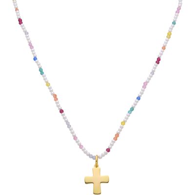 Luxenter 925 Sterlingsilber und mehrfarbige Zirkonia-Halskette mit 18-karat-Gelbgold - Kreuz Mehrfarben Einheitsgröße Luxenter 925 Sterlingsilber und mehrfarbige Zirkonia-Halskette mit 18-karat-Gelbgold - Kreuz Mehrfarben Einheitsgröße