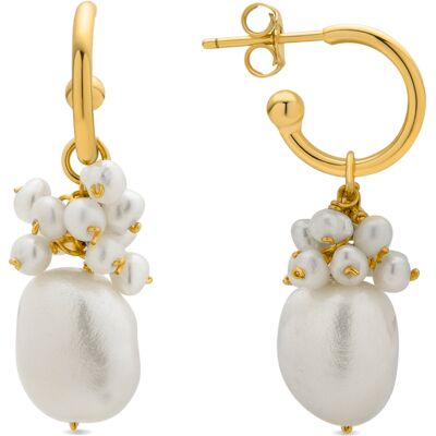 Luxenter 925 Sterlingsilber-weiße Perlenohrringe aus 18-Karat-Gelbgold - Zoqoyi Silber Einheitsgröße Luxenter 925 Sterlingsilber-weiße Perlenohrringe aus 18-Karat-Gelbgold - Zoqoyi Silber Einheitsgröße