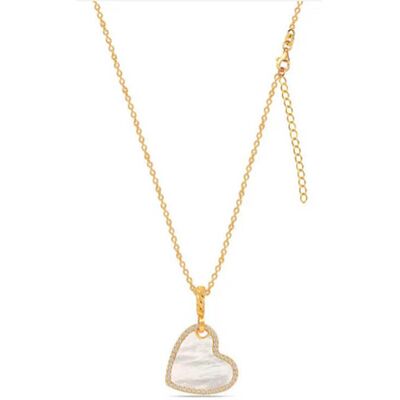 Bibei Damen-Halskette mit Herz aus Perlmutt, Zirkonia und 925er Goldplattierung aus Sterlingsilber BICLL036 Gold Einheitsgröße Bibei Damen-Halskette mit Herz aus Perlmutt, Zirkonia und 925er Goldplattierung aus Sterlingsilber BICLL036 Gold Einheitsgröße