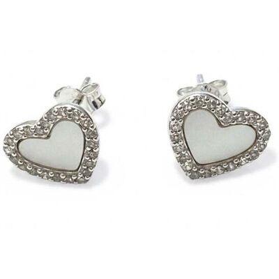 Bibei Damen Herz Ohrringe in Silber mit Perlmutter und Zirkonia BIPE084 Silber Einheitsgröße Bibei Damen Herz Ohrringe in Silber mit Perlmutter und Zirkonia BIPE084 Silber Einheitsgröße